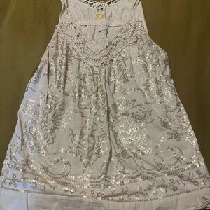 Anthropologie White and Silver Embellished Blouse